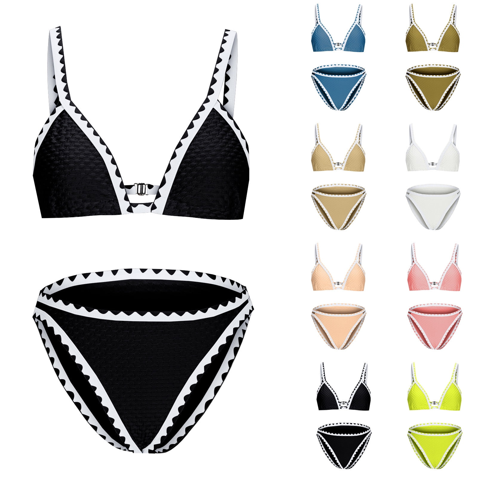 Fengqque Women's Two Piece Bikini Double Shoulder Straps High Waist ...