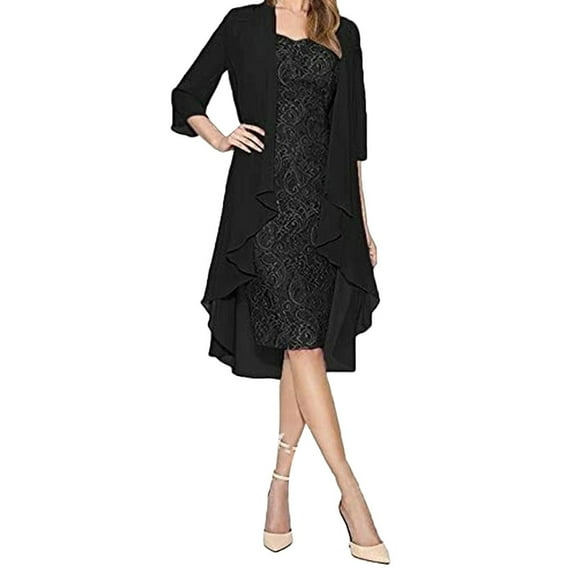 Fengqque Women's Two Pieces Charming Solid Color Mother Of The Bride Lace Dresses