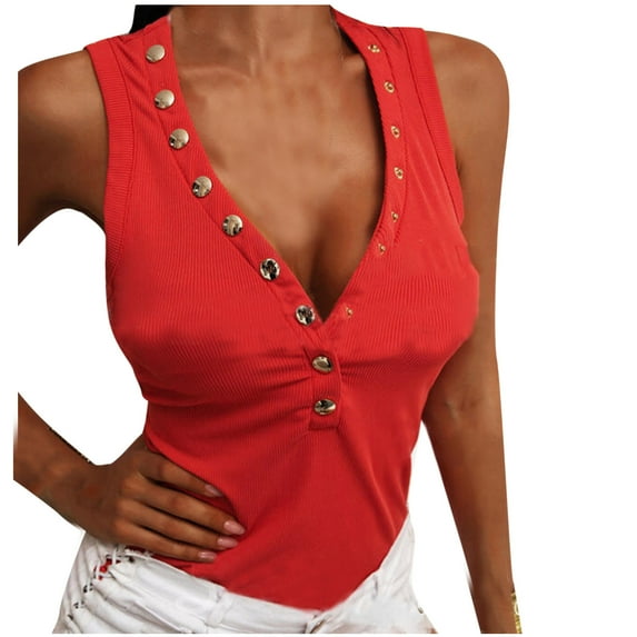 Fengqque Women's V-Neck Stitching Solid Sleeveless Slim-Fitting Fashion Casual Vest