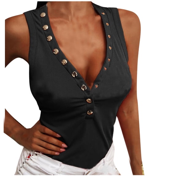 Fengqque Women's V-Neck Stitching Solid Sleeveless Slim-Fitting Fashion Casual Vest
