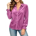 thumbnail image 1 of Fengqque Women's Velvet Solid Color Lapel Cardigan Long Sleeve Button Down Casual Tops Shirts Hot Pink, 1 of 3