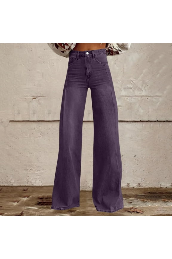 Women's Wide Leg Jeans High Waisted Button Pocket Stretchy Straight Leg Jeans Trendy Loose Denim Pants Purple XXXXL(XXXXL)