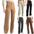 thumbnail image 1 of Fengqque Women's Wide Leg Pants Elastic Waisted Business Work Trousers Long Straight Suit Pants with Pockets Khaki 10(XL), 1 of 6