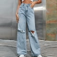 thumbnail image 1 of Fengqque Women's Wide Leg Straight Jeans High Waisted Baggy Stretch Loose Denim Ripped Pants Blue 4(XS), 1 of 6