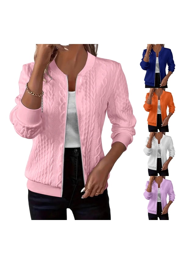 Women's Winter Solid Color Long Sleeved Round Neck Self-cultivation Knitted Zipper Casual Jacket White XL(XL)