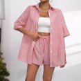 thumbnail image 1 of Fengqque Womens 2 Piece Outfits Striped Short Sleeve Button Down Collared Shirt Matching Drawstring Shorts Sets Red XXL(XXL), 1 of 7