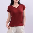thumbnail image 1 of Fengqque Womens Basic T Shirts Summer Tops,Womens V Neck Tees Casual Summer Solid T Shirts Short Sleeve Tops Women's Tops Wine XXL(XXL), 1 of 6