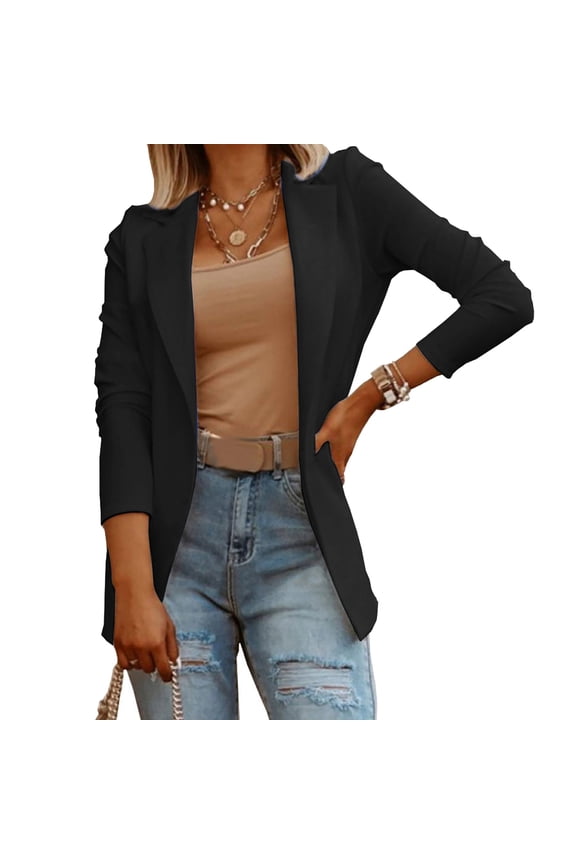 Womens Casual Blazers Open Front Long Sleeve Work office Suit Jackets Blazer Black L(L)