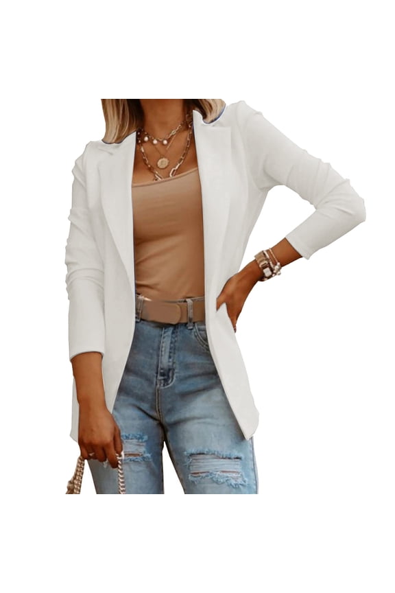 Womens Casual Blazers Open Front Long Sleeve Work office Suit Jackets Blazer White M(M)