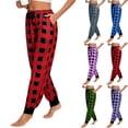 thumbnail image 1 of Fengqque Womens Casual Checkered Pants Elastic Drawstring Waist Comfy Loose Legged pants with Pockets Red 10(XL), 1 of 6