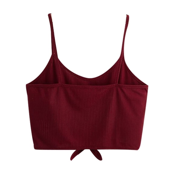 Fengqque Womens Color Sleeveless Knot Hem Crop Cami Sexy Vest Fashion Tank Tops