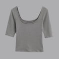 thumbnail image 1 of Fengqque Womens Cotton Tops Summer Square Neckline Casual Fitted T Shirt Half Sleeve Tunic Tee Gray M(M), 1 of 5