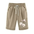 thumbnail image 1 of Fengqque Womens Cuffed Shorts Summer High Waist Drawstring Printing Straight Shorts with Pockets Khaki XL(XL), 1 of 2