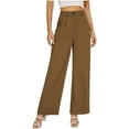 thumbnail image 1 of Fengqque Womens Elastic Waist Button High Waisted Loose Wide Leg Pants Work Business Pants Coffee 6(M), 1 of 7
