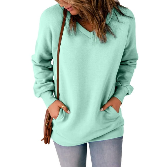Fengqque Womens Fall Long Sleeve Shirts Basic Apparel Shirts Trendy V Neck Tshirt for Women Tops Green 6(M)