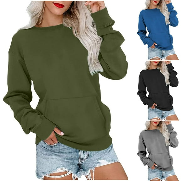 Fengqque Womens Fashionable and Comfortable Round Neck Long Sleeve Casual Lightweight Pocket Fall Pullover Sweater Gray 10(XL)
