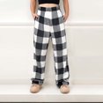 thumbnail image 1 of Fengqque Womens Flannel Pajama Pants Comfy Fuzzy Cute Plaid Pants Soft Plush Warm Wide Leg Lounge Sleepwear with Pockets Black 6(M), 1 of 5