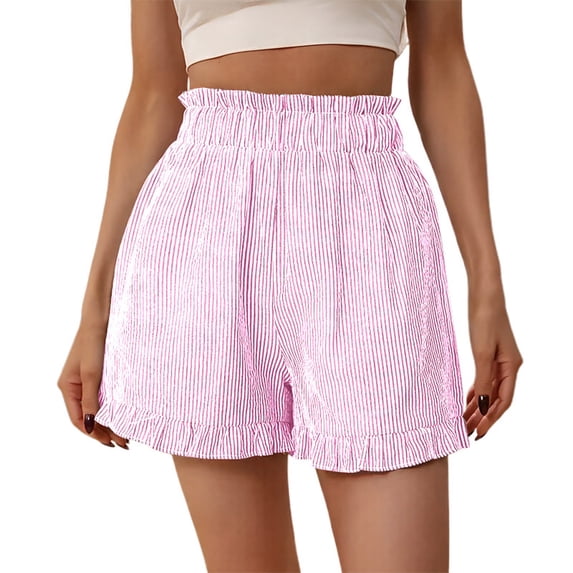 Fengqque Womens High Waisted Striped Print Shorts Athletic Running Shorts Workout Gym Quick Dry Floral shorts Hot Pink S(S)