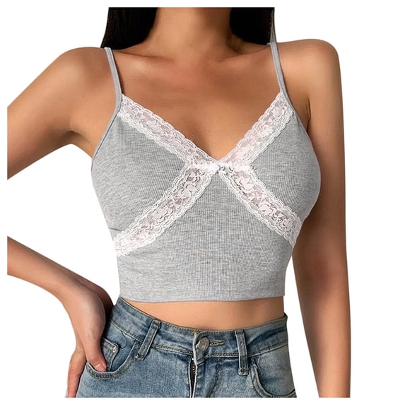 Fengqque Womens Lace V-Neck Tank Tops Ladies Sleeveless Summer Cami Vest T Shirt Blouse