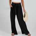 thumbnail image 1 of Fengqque Womens Long Pants High Waist Wide Leg Waist Straps Stretchy Loose Fit Casual Trousers with Pocket Black S, 1 of 5