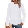 thumbnail image 1 of Fengqque Womens Long Sleeve Shirts Pleated Crew Neck Casual Fall Fashion Tops Loose Fit Lightweight Outfits Clothes White S(S), 1 of 9