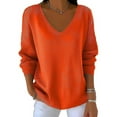 thumbnail image 1 of Fengqque Womens Long Sleeve Shirts V Neck T-Shirt Tops Solid Color Casual Breathable Basic Tee Tshirt Orange XXXXL(XXXXL), 1 of 4