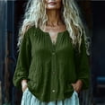 thumbnail image 1 of Fengqque Womens Long Sleeve V-neck Tops Cotton Linen Shirts Casual Loose Fit Blouses Boho Fashion Army Green L(L), 1 of 6