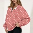 thumbnail image 1 of Fengqque Womens Long Sleeves Lapel Half-zip Polka Dot Printed Pullover Fashionable Casual Loose Top Watermelon Red M(M), 1 of 5