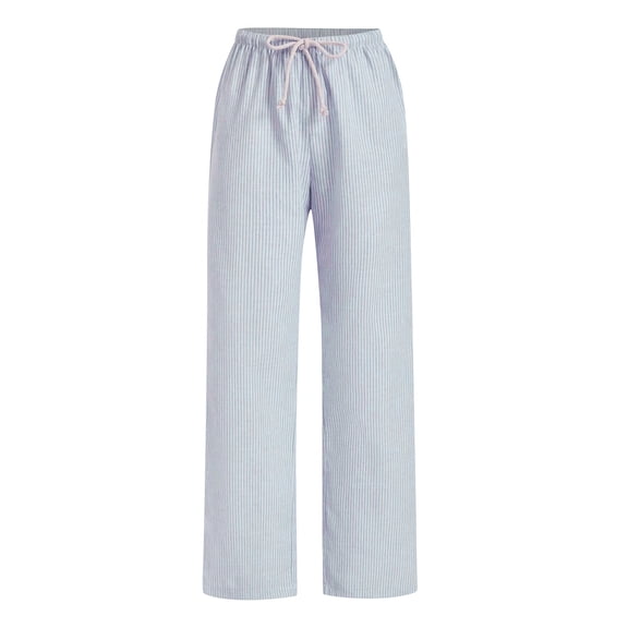 Fengqque Womens Loose Wide Leg Pants Elastic Waist Drawstring Striped Print Casual Wide Leg Pants Pink XS(XS)