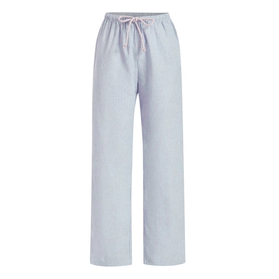 Fengqque Womens Loose Wide Leg Pants Elastic Waist Drawstring Striped Print Casual Wide Leg Pants Pink XS(XS)