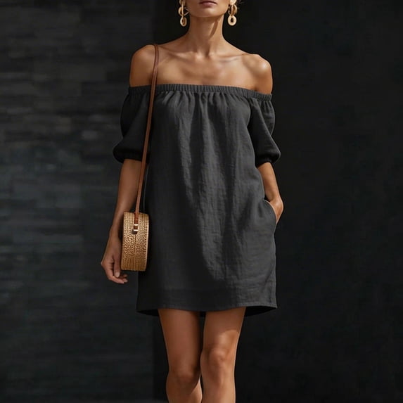 Fengqque Womens Mini Skirt Spring Summer Dresses off the Shoulder Ruffle Short Sleeve Beach Vacation Clothes Dresses Black XXL(XXL)