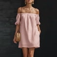thumbnail image 1 of Fengqque Womens Mini Skirt Spring Summer Dresses off the Shoulder Ruffle Short Sleeve Beach Vacation Clothes Dresses Pink L(L), 1 of 6