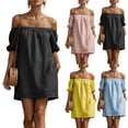 thumbnail image 1 of Fengqque Womens Mini Skirt Spring Summer Dresses off the Shoulder Ruffle Short Sleeve Beach Vacation Clothes Dresses Yellow XL(XL), 1 of 5