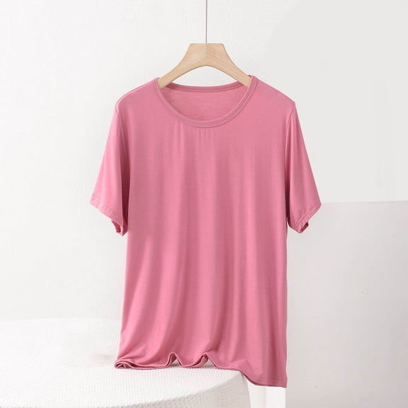 Fengqque Womens Plus Size Solid Color Short Sleeve Round Neck Loose and Comfortable T-shirt Hot Pink XXXXXL(XXXXXL)