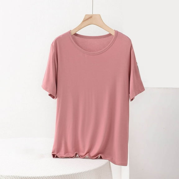 Fengqque Womens Plus Size Solid Color Short Sleeve Round Neck Loose and Comfortable T-shirt Watermelon Red XXXXXL(XXXXXL)