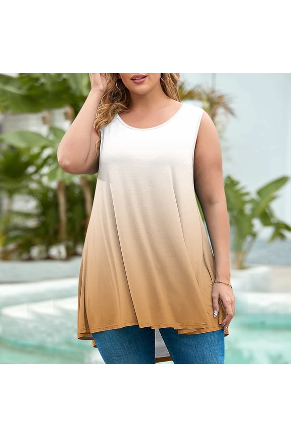 Womens Plus Size Summer Crew Neck Tank Sleeveless Tops Loose Fit Vest Gradient Shirts Vest Yellow XXL(XXL)