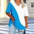 thumbnail image 1 of Fengqque Womens Plus Size Summer T Shirts Womens Oversized Tshirts V Neck Short Sleeve Color Blocking Tops Summer Casual Loose Fit Tunic Tee Shirt Women's Tops Blue XXXL(XXXL), 1 of 5