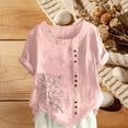 thumbnail image 1 of Fengqque Womens Shirts Short Sleeves Round Neck Button Print Pullover T-Shirt Blouse Plus Size Tops Pink-B M(M), 1 of 5