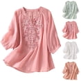thumbnail image 1 of Fengqque Womens Short Sleeve Henley Tops V Neck,Half Sleeve V-neck Embroidery Solid Color Casual Loose Basic T Shirt Women's Tops White XL(XL), 1 of 6