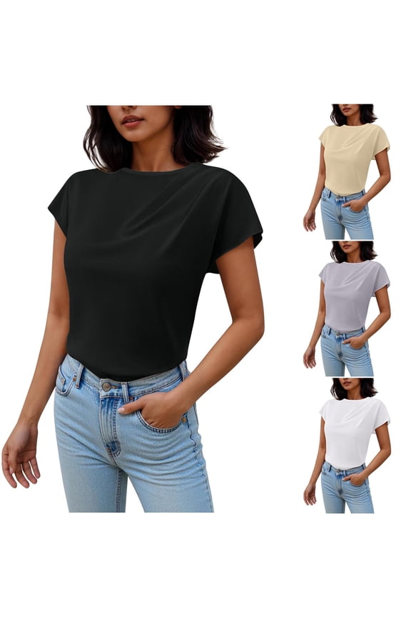 Womens Short Sleeve T Shirts,Womens Summer Short Sleeve Tops Crew Neck Lightweight Pullover Sweaters Loose Dressy Casual Blouse Basic Clothes White XS(XS)