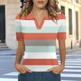 thumbnail image 1 of Fengqque Womens Short Sleeve Tops Lapel V Neck Polo Shirts Summer Stripe Loose Blouse Business Orange S(S), 1 of 5