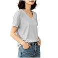 thumbnail image 1 of Fengqque Womens Short Sleeve Tops V Neck Summer T Shirt Casual Basic Tees Solid Color Trendy Tops Gray S(S), 1 of 6