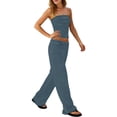 thumbnail image 1 of Fengqque Womens Striped 2 Piece Sets Summer Strapless Crop Tube Tops Wide Leg Pants Matching Lounge Set Vacation Outfits Army Green L(L), 1 of 8
