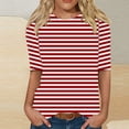 thumbnail image 1 of Fengqque Womens Striped Print Crew Neck 3/4 Sleeve Loose Waist-cinching Tops Basic Button T-Shirts Pullover Red L(L), 1 of 4