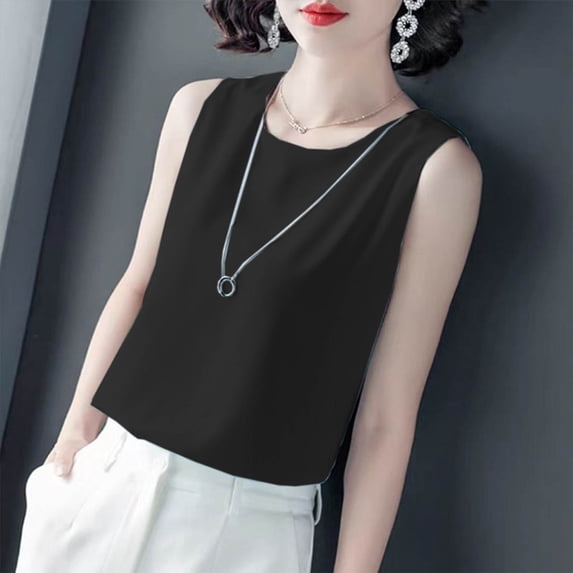 Fengqque Womens Summer Basic Tank Tops Tops Crew Neck Sleeveless Tops Loose Solid Color Womens Camisole Black XL(XL)
