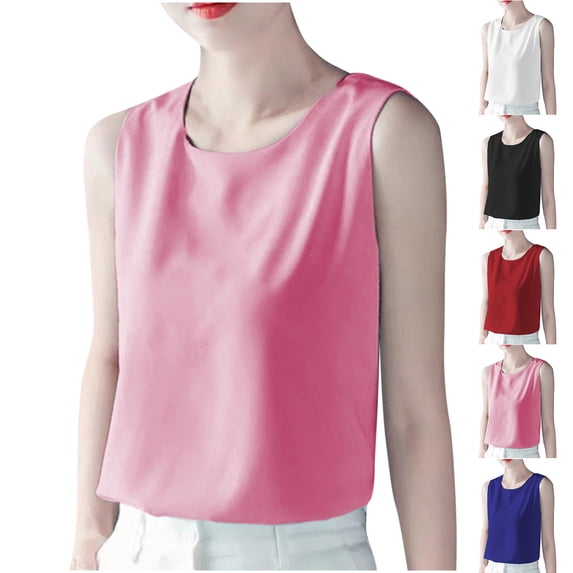 Fengqque Womens Summer Basic Tank Tops Tops Crew Neck Sleeveless Tops Loose Solid Color Womens Camisole White XL(XL)