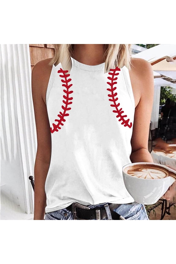 Womens Summer Round Neck Sleeveless Rugby Element Tank Tops Basic Womens Camisole Red-A M(M)