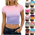 thumbnail image 1 of Fengqque Womens Summer Short Sleeve Crop Tops Crewneck Cap Sleeve T Shirts Loose Fit Basic Tees Yellow XL(XL), 1 of 5