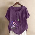 thumbnail image 1 of Fengqque Womens Summer Tops Crewneck Short Sleeve Shirts Button Printing T Shirts Plus Size Tops Purple-A L(L), 1 of 5