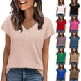 thumbnail image 1 of Fengqque Womens Summer Tops Short Sleeve Basic Casual V Neck T Shirts Knitted Hollow Out Loose Women's T-shirt White XL(XL), 1 of 6